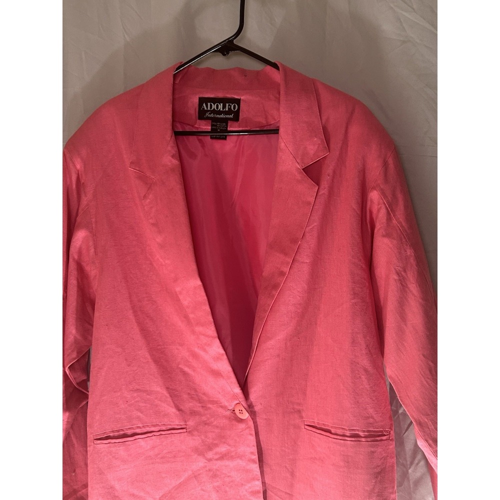 Adolfo International Womens M Pink Linen Blend Blazer 1 Button Lined Jacket